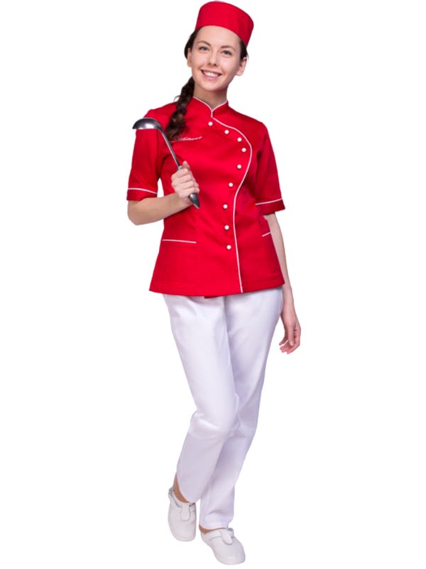 Костюм женский шеф-повара: блуза БП-4-13, брюки БРЖ-1-1, головной убор «таблетка» ГУ-28